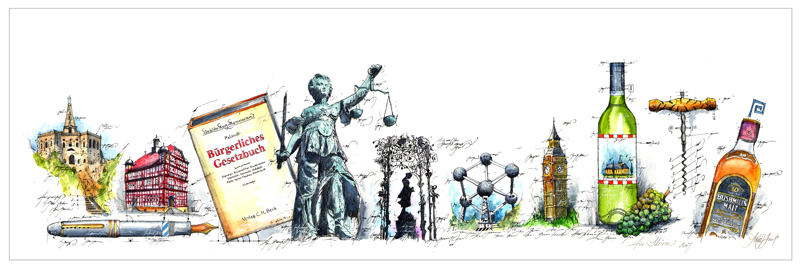 Aquarell, Federzeichnung