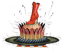 Dessert, Roter Stiefel, Farbradierung